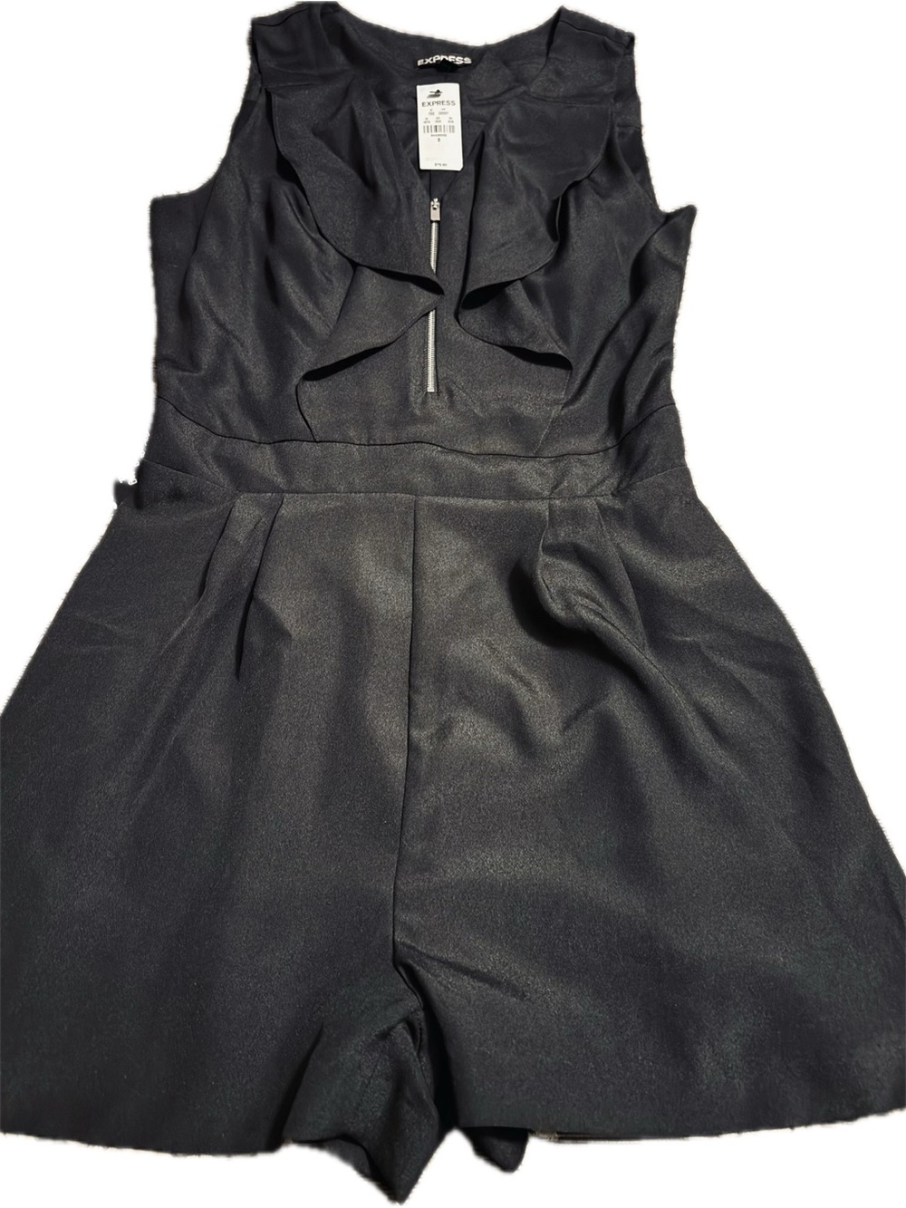 EXP Ruffle Romper w/Front Zip. 
Black Sleeveless
So Cute! Don’t Miss out!